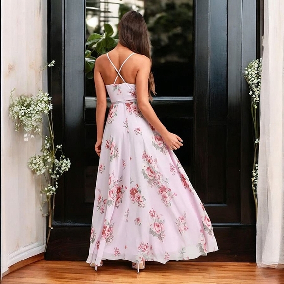 Lulus Elegantly Inclined Lavender Floral Print Wrap Maxi Dress S - Picture 2 of 16